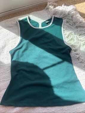 Sleeveless Ribbed Tank Top in Teal with Contrast Trim
